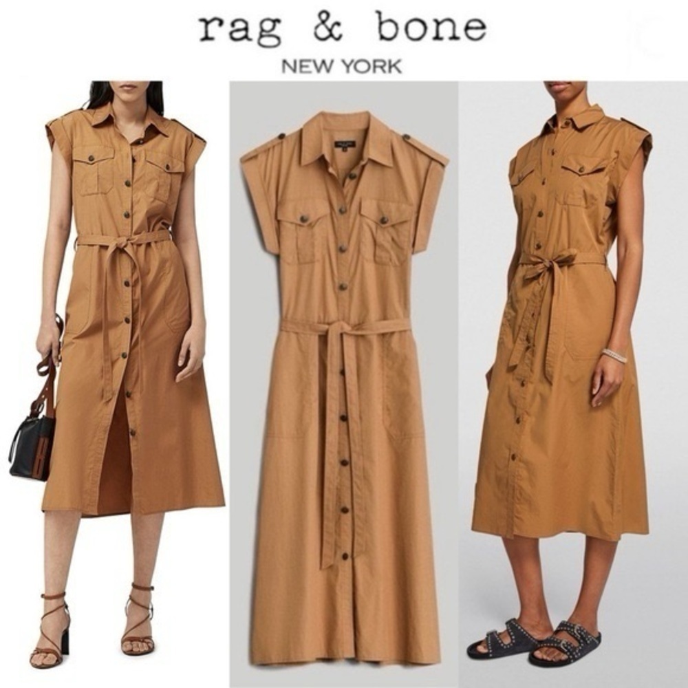 Rag & Bone Roxanne Cotton Sleeveless Shirt Dress in Khaki